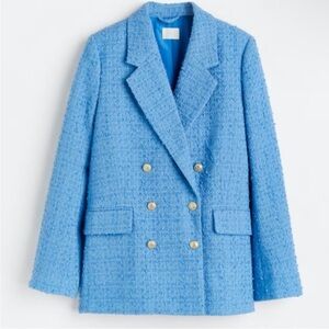 H&M Textured Blue Blazer with Gold Buttons
